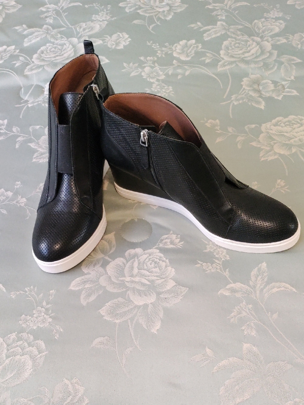 Paolo Black Perforated Wedge Sneaker Boots with White Sole